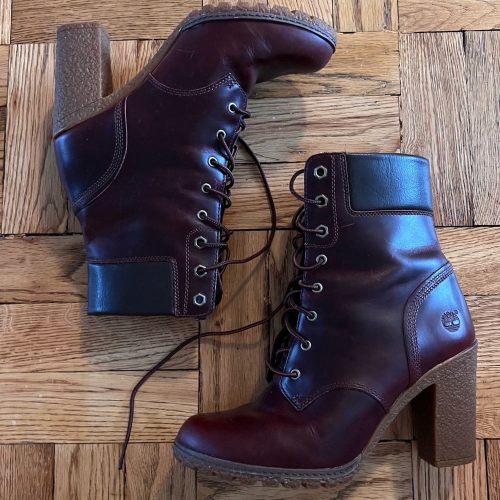 Timberland Glancy Burgundy Brown Heeled Lace Up Boots